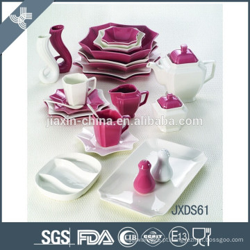 Grupo de jantar de mistura da porcelana da cor 61PCS, grupo de comensal lateral de oito, porcelana branca